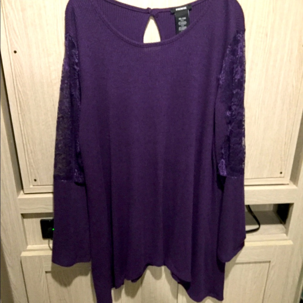 Premise purple ribbed trapeze tunic lacy sleeves